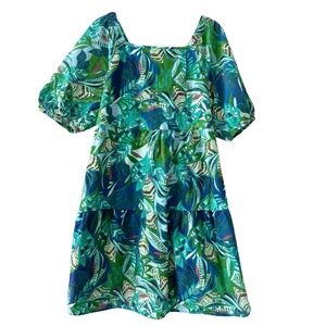 100% Cotton Tropical Tiered Midi Dress Size XL Similar to Farm Rio